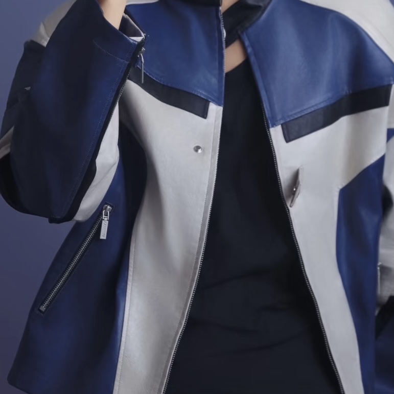 Navy Blue Motorcycle Jacket